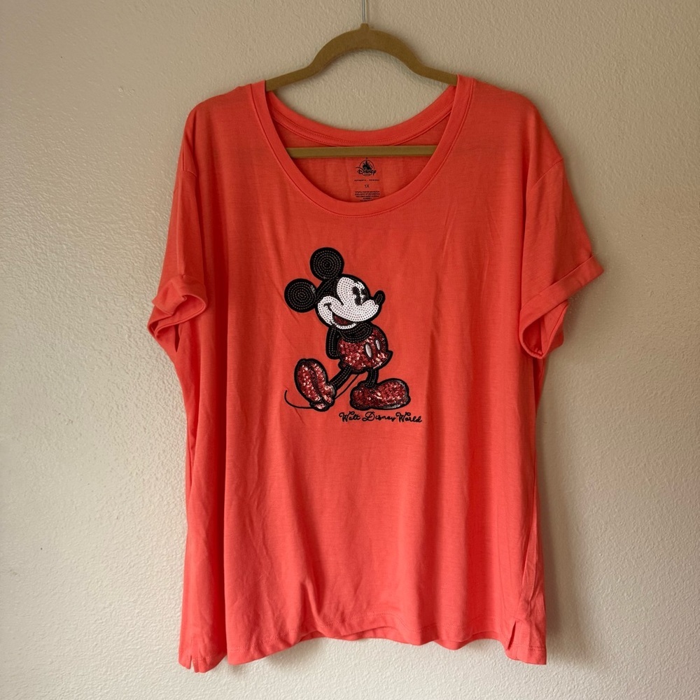 ❇️Disney Parks Coral Sequin Mickey Tee 2 for $22❇️